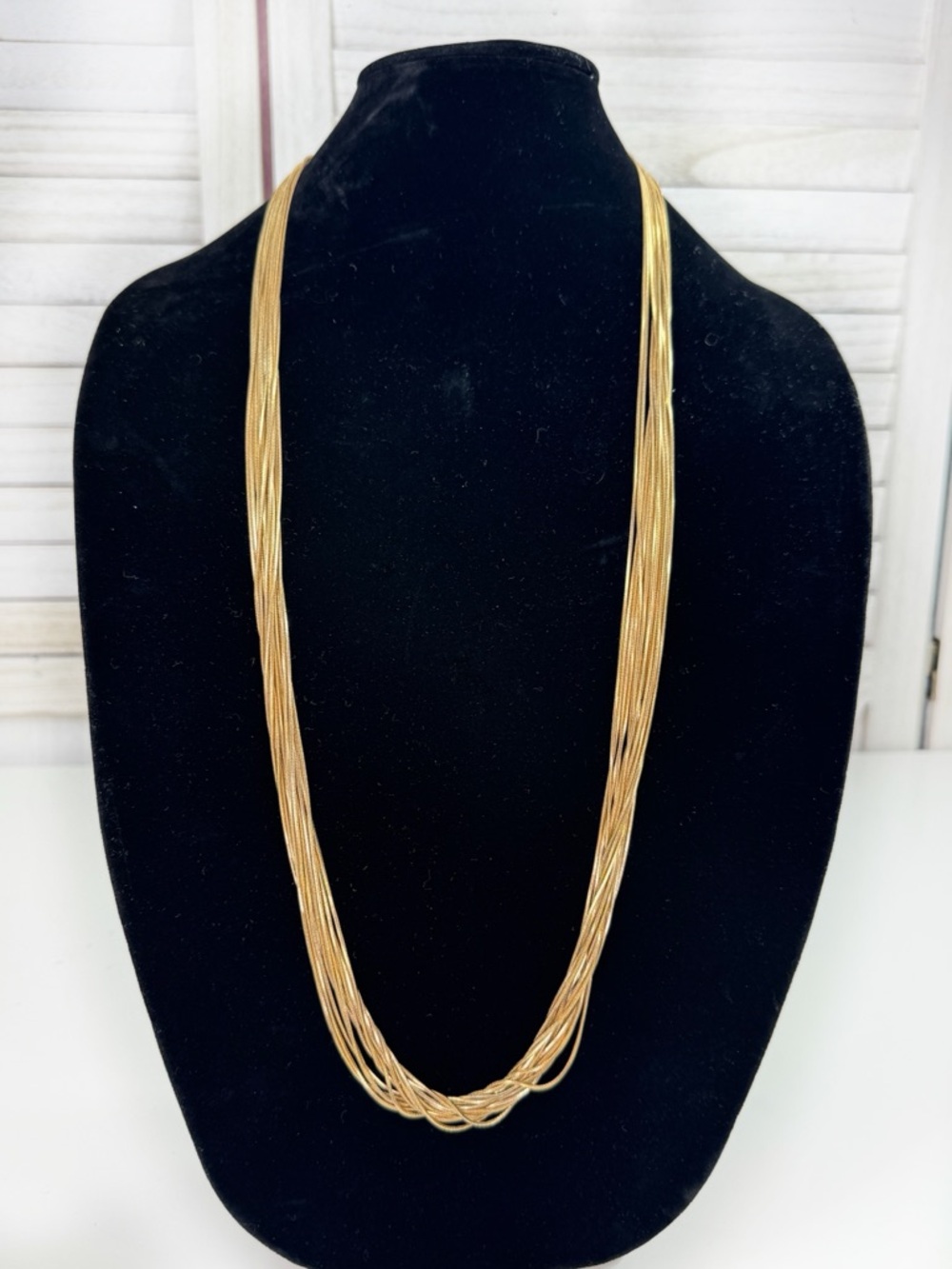 QVC Heishi Liquid Gold Multi Strand Necklace Gold Tone Snake Chain Lariat Opera - Picture 10 of 10